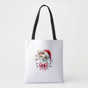 Chihuahua Hund mit Coquette Bow Weihnachtsmatte Tasche