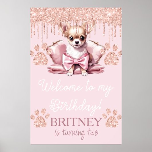 Chihuahua Hund mit Glitzer Geburtstag Begrüßungsge Poster (Vorne)