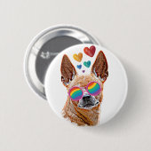 Chihuahua Hund mit HerzValentinstag Button (Vorne & Hinten)