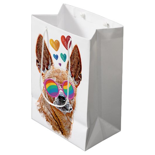 Chihuahua Hund mit HerzValentinstag Mittlere Geschenktüte (Vorderseite Schrägansicht)