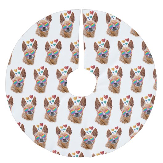 Chihuahua Hund mit HerzValentinstag Polyester Weihnachtsbaumdecke (Vorderseite)