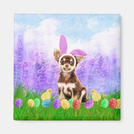 Chihuahua Hund mit Ostereiern Bunny Chicks Magnet (Vorne)