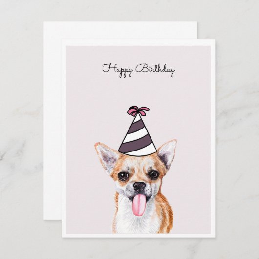 Chihuahua Hund mit Party Hat Card (Vorne/Hinten)