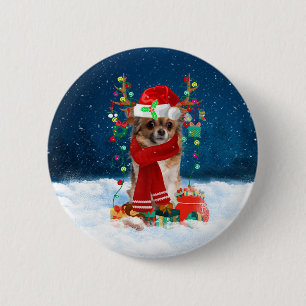 Chihuahua Hund mit Weihnachtsgeschenken Button