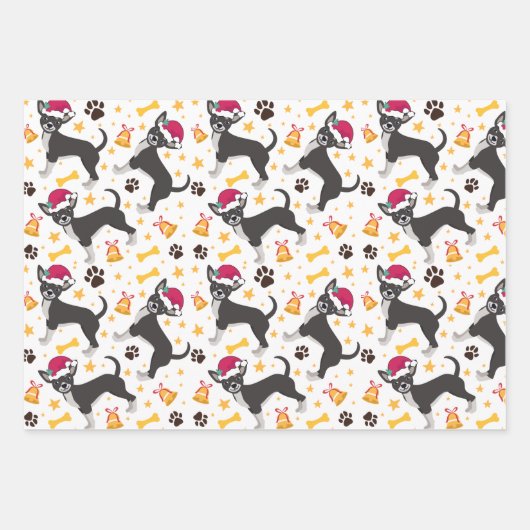 Chihuahua Hund mit Weihnachtsmannmütze Weihnachten Geschenkpapier Set (Vorderseite 3)