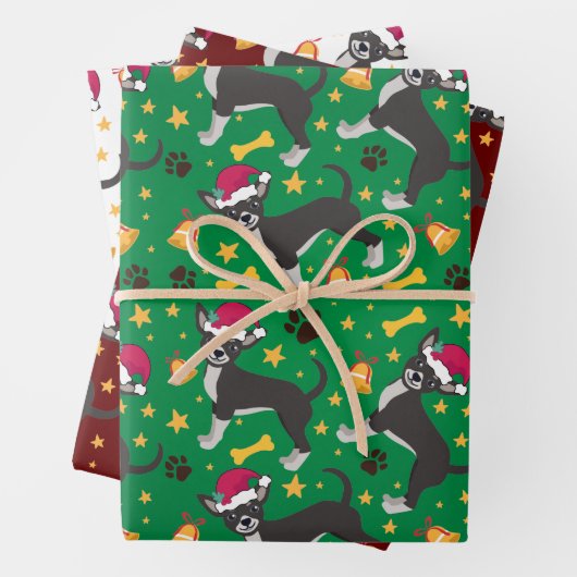 Chihuahua Hund mit Weihnachtsmannmütze Weihnachten Geschenkpapier Set (Beispiel)