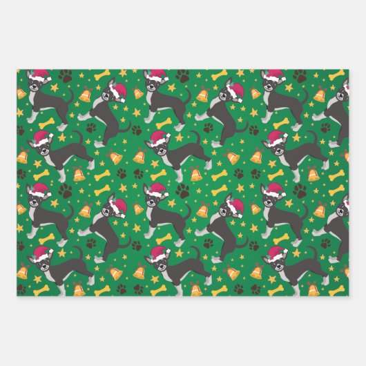 Chihuahua Hund mit Weihnachtsmannmütze Weihnachten Geschenkpapier Set (Vorderseite)
