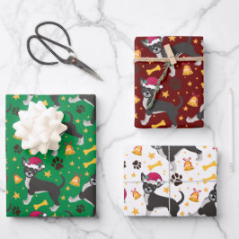 Chihuahua Hund mit Weihnachtsmannmütze Weihnachten Geschenkpapier Set