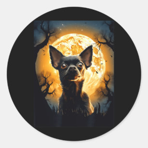 Chihuahua-Hund-Mond-Silhouette-Halloween-lustig-bö Runder Aufkleber