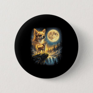 Chihuahua-Hund mondhelle Nacht Kunst Chihuahua heu Button