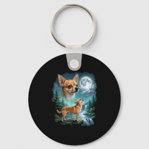 Chihuahua-Hund Mondnacht Kunst Chihuahua heult Schlüsselanhänger