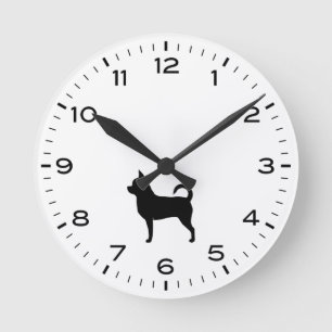 Chihuahua Hund Rasse Silhouette Schwarz-Weiß Runde Wanduhr