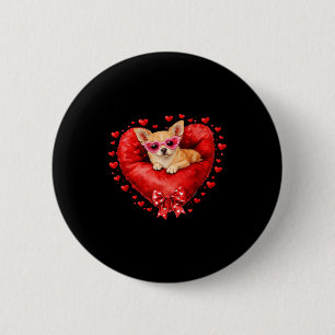 Chihuahua Hund roter Ballon Herz Valentinstag Lieb Button
