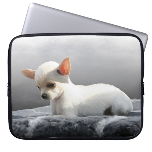 Chihuahua Hund Sitting Dog Portrait Art Malerei Laptopschutzhülle (Vorderseite)