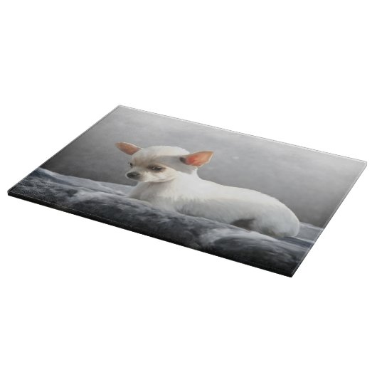 Chihuahua Hund Sitting Dog Portrait Art Malerei Schneidebrett (Ecke)