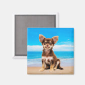 Chihuahua Hund sitzt am tropischen Strand Magnet (Vorderseite/Rückseite)