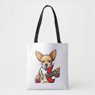 Chihuahua Hund spielt die elektrische Gitarre. Vec Tasche
