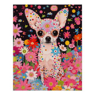 Chihuahua Hund und Blume 002 - Schneiderjuwel Poster
