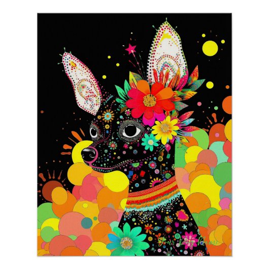 Chihuahua Hund und Blume 004 - Schneiderjuwel Poster (Vorderseite)