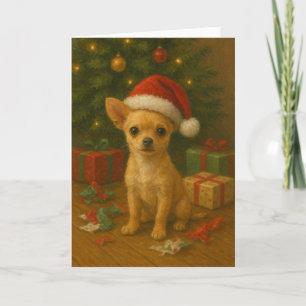 Chihuahua-Hund unter einem Weihnachtsbaum Feiertagskarte
