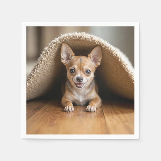 Chihuahua Hund unter einer Rug Serviette (Vorderseite)