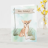 Chihuahua Hund unter Geburtstagszeichen Karte (Gelbe Blume)