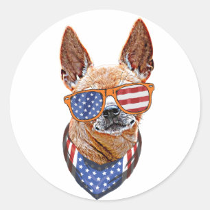 Chihuahua Hund USA Amerikanischer Unabhängigkeitst Runder Aufkleber