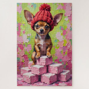 Chihuahua-Hund Valentinstag Herz-Beanie Puzzle