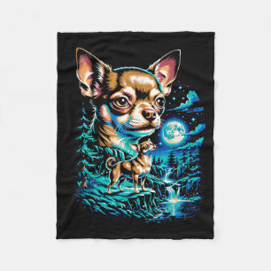 Chihuahua-Hund Vollmond Nacht Wald Wasserfall Fleecedecke