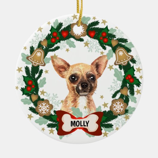 Chihuahua Hund Weihnachten Niedlicher Hund Kekssch Keramik Ornament (Vorne)