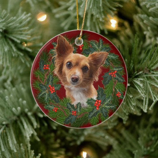Chihuahua Hund Weihnachten Weihnachtskranz Weihnac Keramik Ornament (Baum)