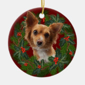 Chihuahua Hund Weihnachten Weihnachtskranz Weihnac Keramik Ornament (Vorne)