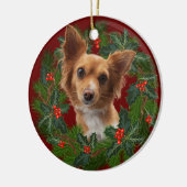 Chihuahua Hund Weihnachten Weihnachtskranz Weihnac Keramik Ornament (Links)