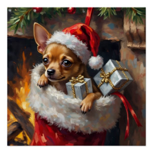 Chihuahua-Hund-Weihnachtsstrumpf-Überraschungskuns Poster