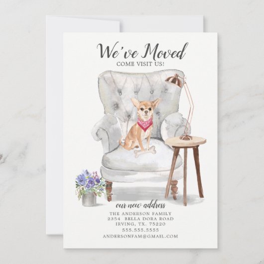 Chihuahua Hund Wir haben uns bewegt bewegende Ankü Ankündigung (Vorderseite)