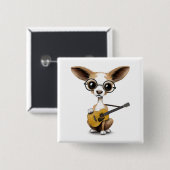 Chihuahua-Hündchen, das alte Akustikgitarre spielt Button (Vorne & Hinten)
