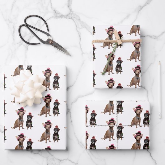Chihuahua-Hunde in Hüten Geschenkpapier Set (Vorderseite)