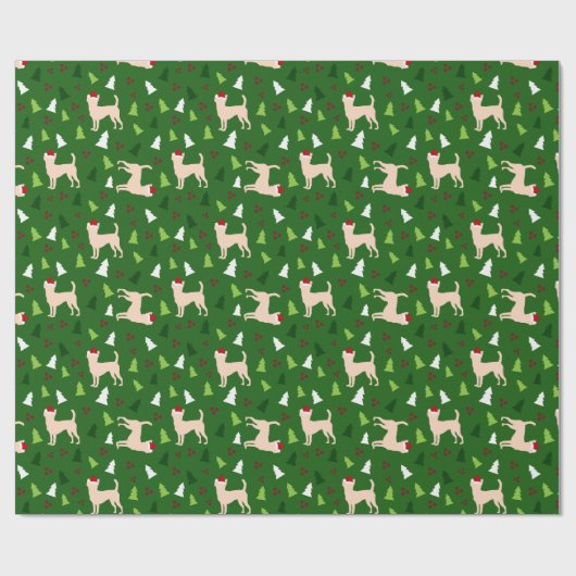 Chihuahua Hunde in Weihnachtsmannmützen Weihnachte Geschenkpapier (Flach)