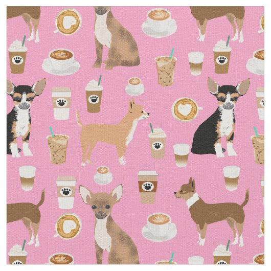 Chihuahua Hunde Kaffee pink Stoff (Nahaufnahme)