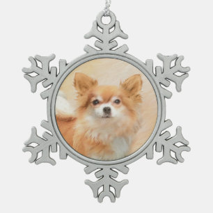 Chihuahua Hunde Malerei Original Art Schneeflocken Zinn-Ornament