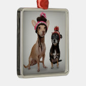 Chihuahua-Hunde mit Hut-Foto Ornament Aus Metall (Rechts)