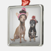 Chihuahua-Hunde mit Hut-Foto Ornament Aus Metall (Links)