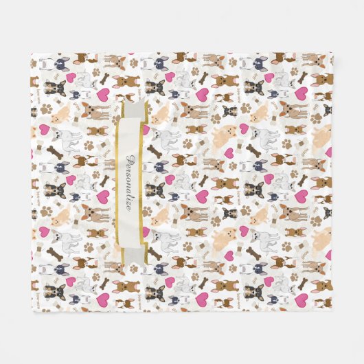 Chihuahua Hunde Paw druckt Herz-Knots-Textmuster Fleecedecke (Vorderseite (Horizontal))