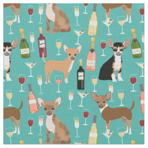 Chihuahua Hunde Wein Türkis Stoff