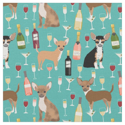 Chihuahua Hunde Wein Türkis Stoff (Nahaufnahme)
