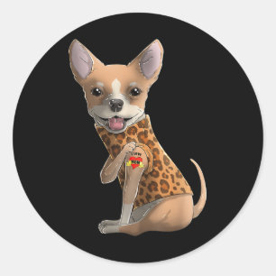 Chihuahua I Liebe Mama Tattoo Hundeshirt Runder Aufkleber