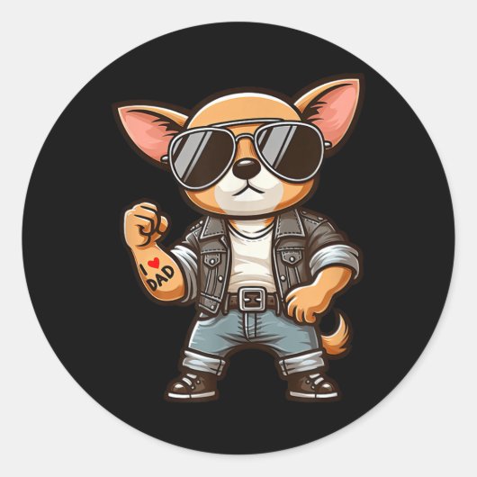 Chihuahua I Liebe Vater Funny Dog Tattoo Runder Aufkleber (Vorderseite)