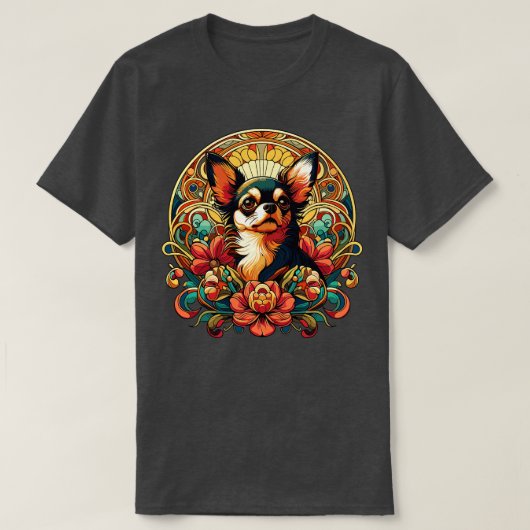 Chihuahua im Art Nouveau Floral Style T-Shirt (Design vorne)