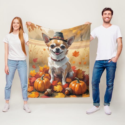 Chihuahua im Herbst hinterlässt Erntedank Kunst Fleecedecke (Beispiel)