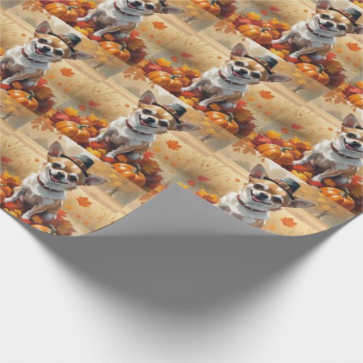 Chihuahua im Herbst hinterlässt Erntedank Kunst Geschenkpapier (Ecke)